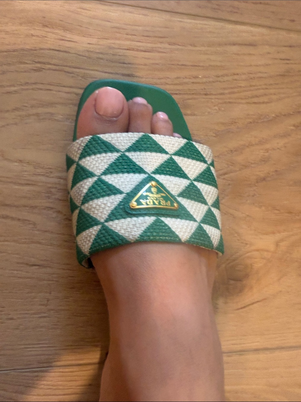 Authentic Prada Green and White Geometric Slide Mules - Picture 11 of 11